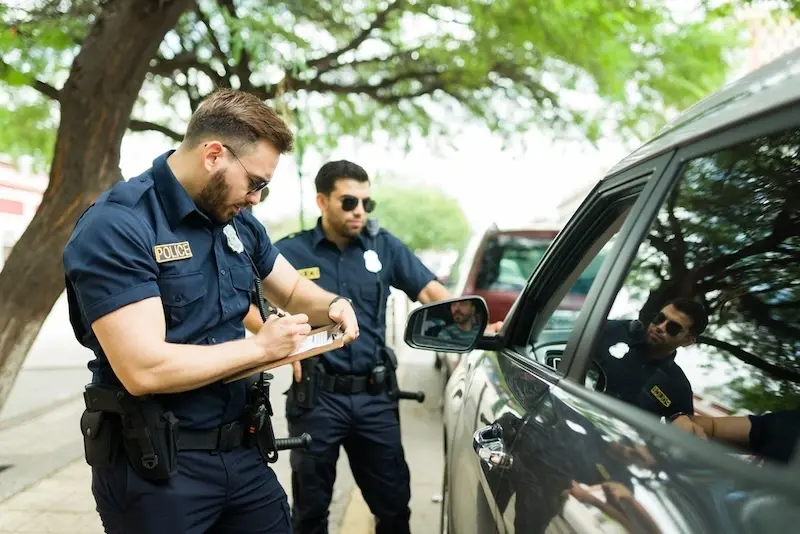 law enforcement officers evaluating an individual